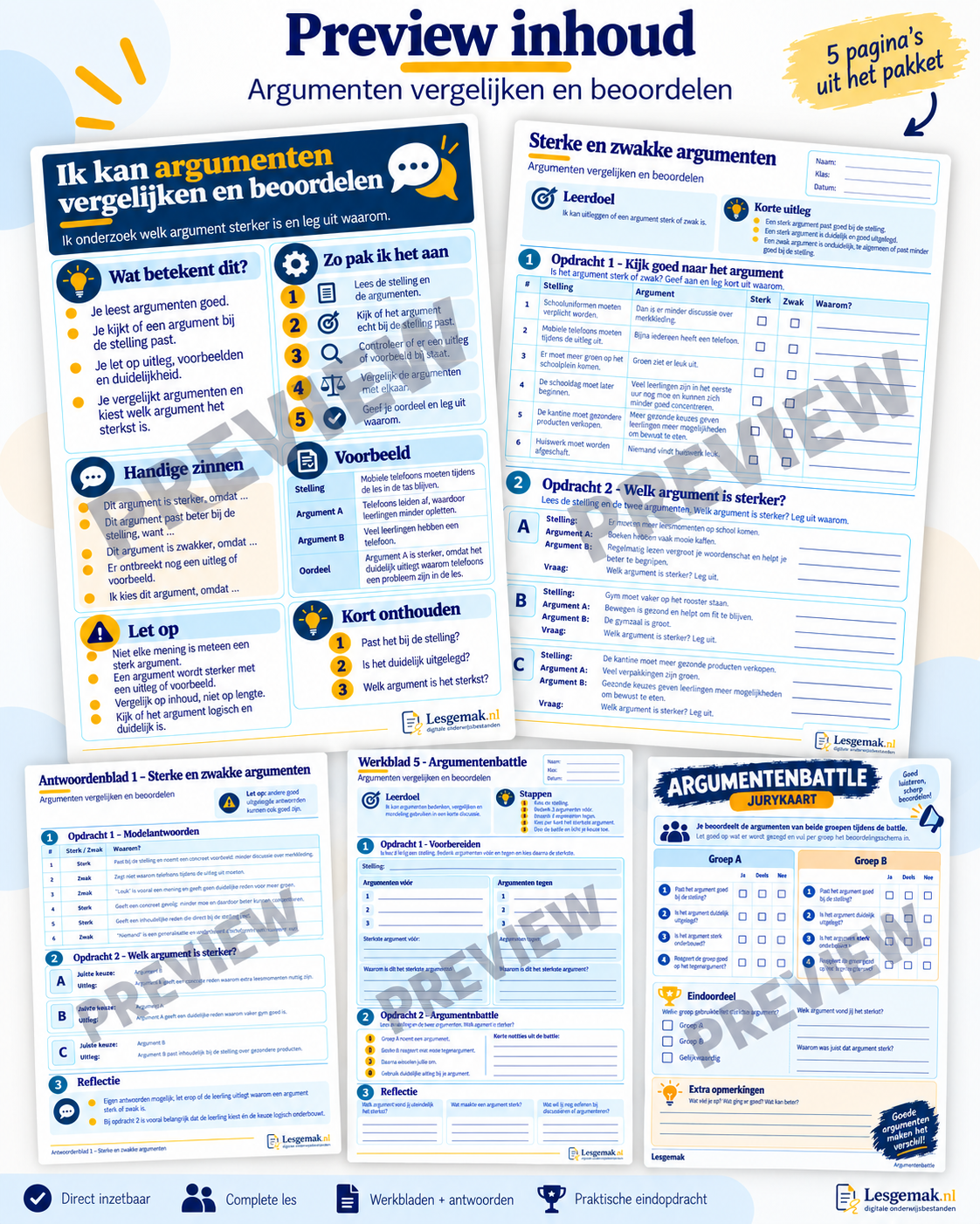 Voorbeeld van Argumenten vergelijken en beoordelen – complete lessenserie Nederlands