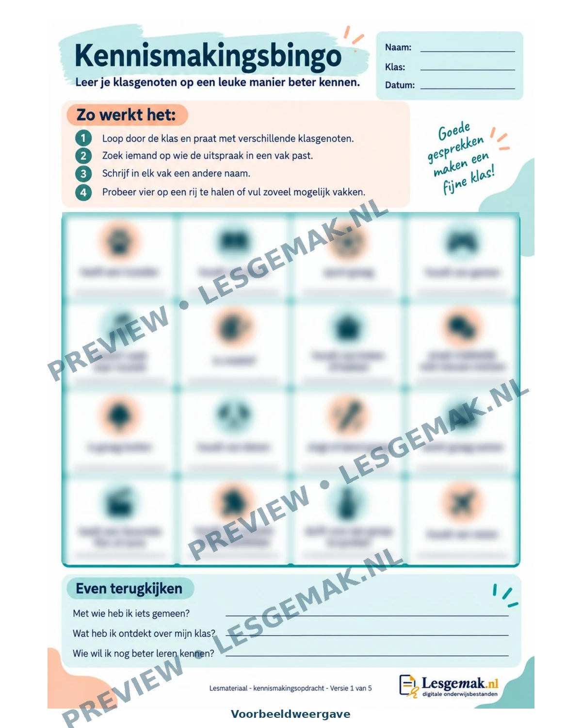 Voorbeeld van Kennismakings Bingo